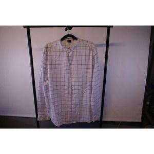 Asos Shirt Men's 2XL White Check Cotton Long Sleeve Button Up Grandad Collar
